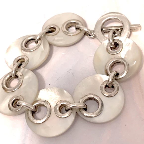 Silpada Vintage Rare Mother of Pearl and Sterling Silver Toggle Bracelet - Picture 3 of 4